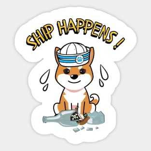 Ship Happens funny pun - orange dog Sticker